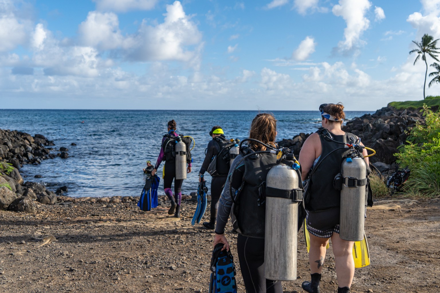 a group of people standing on top of a Koloa Ranch 